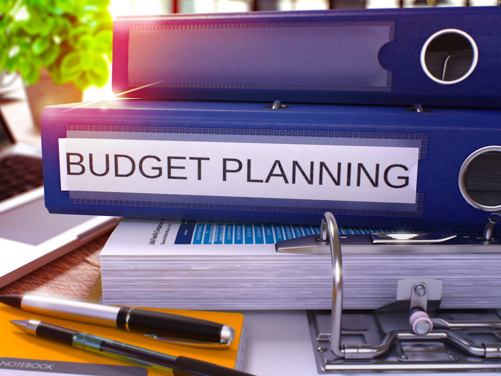 Blue budget planning binder.