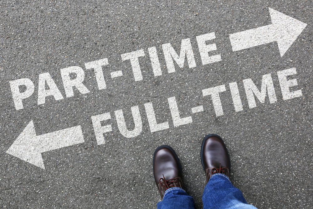 Part time and full time sign on the ground.