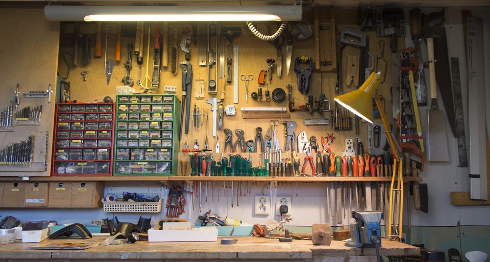 Workbench with tools.